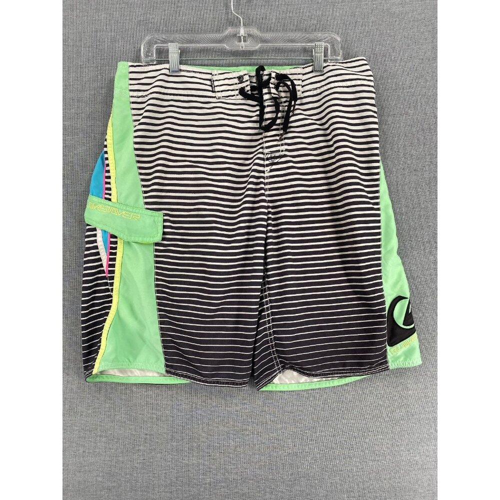 Quiksilver Board Shorts Mens 34 9" Striped Beach Swim Trunks Cargo Style Pocket